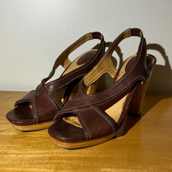 Frye Shoes - Maroon Frye Gerry Metal Beads Heels Leather Wood Shoes Size 7